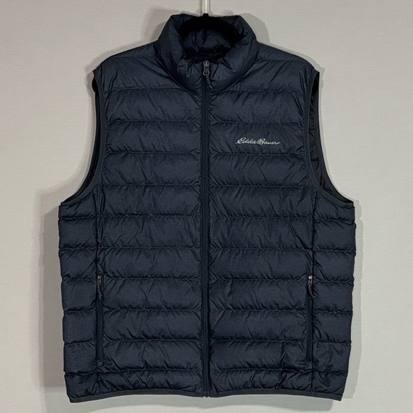 Eddie Bauer Men’s Down Puffer Vest Full Zip Quilted Dark Navy/Black L